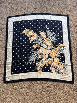 Christian Dior Black Polka Dot Floral Silk Scarf