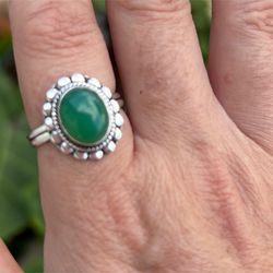 925 Sterling Silver Emerald Gemstone Vintage Style Ring 9.5