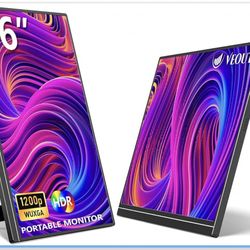 16" Portable Monitor for Laptop, 1920 * 1200P FHD IPS Travel External Screen, Dual USB-C & Mini-HDMI Blue Light Filter Eye Care Second Display with 4 