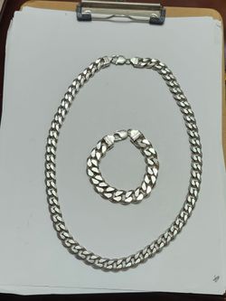 Sterling Silver .925 Cuban Link 22.5"Chain & 9" Bracelet