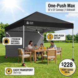 Crownshades One-Push Max 12' x 12' Canopy | 1 Sidewall12'