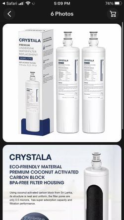 1pack Crystala Premium Refrigerator Water Filter Model: CF41 3us-pf01