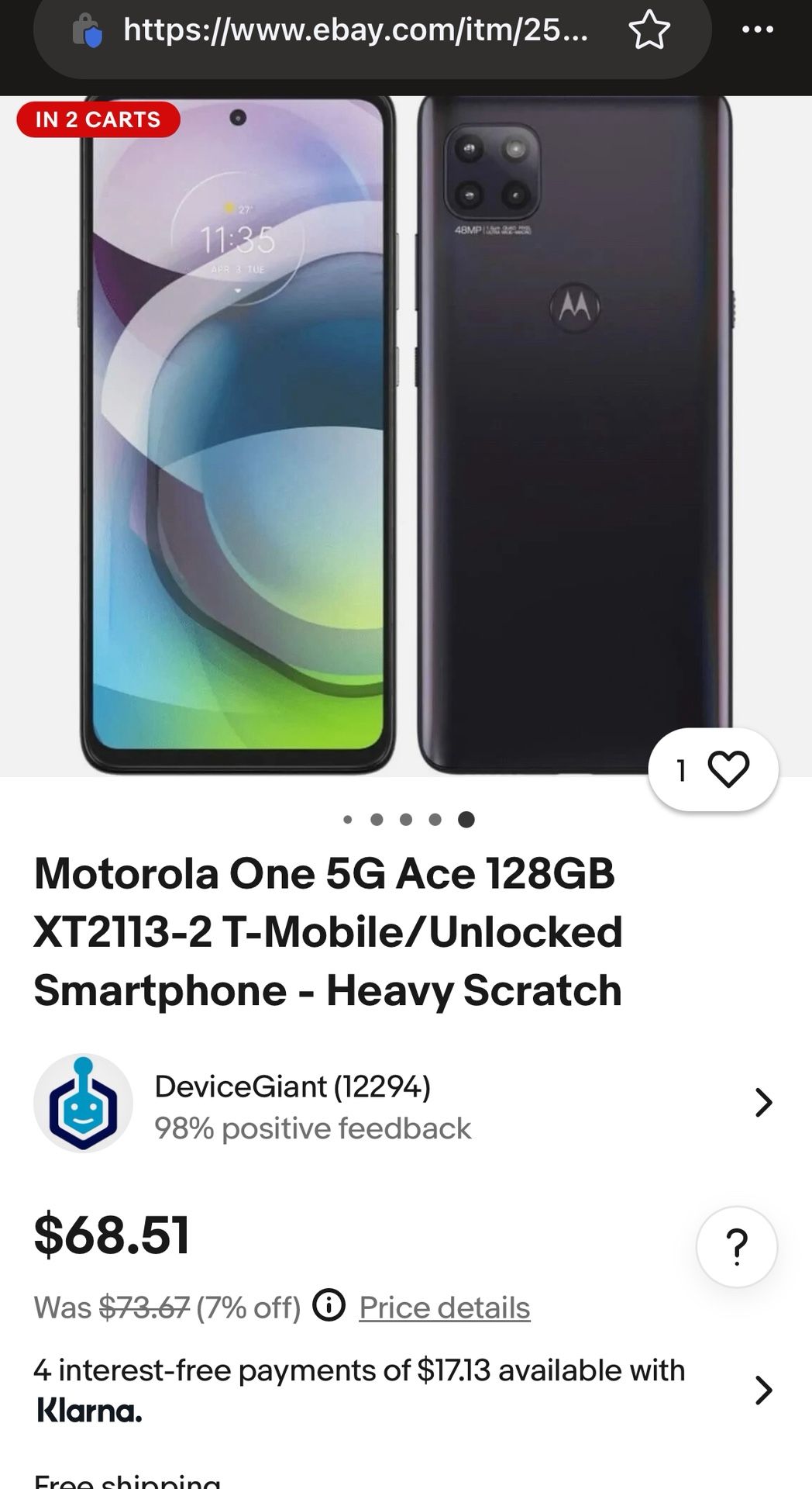 3 of 4 Tmobile Motorola One 5G ACE Cellphones Like New NO SCRATCHES With Box In Ott-box Cases 128GB