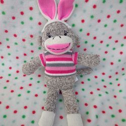 Knit Sock Monkey w/ Bunny Ears Plush 10” Dan Dee Stuffed Animal