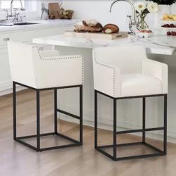 2X Beige 30” Fabric Barstools 