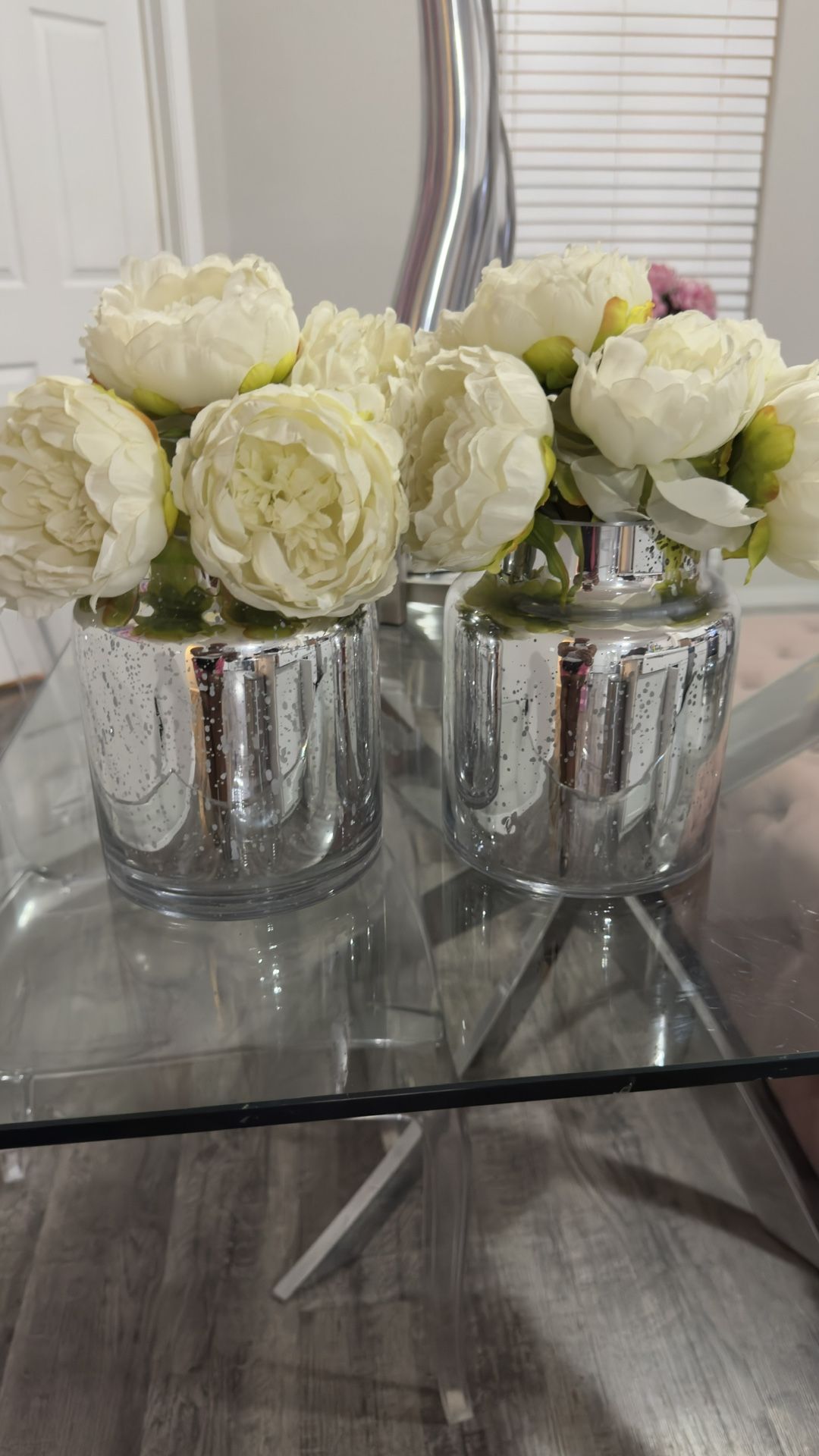 Artificial Flowers in Chrome Vases