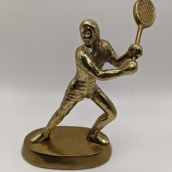 Vintage Tennis Player Solid Brass Statue Trophy Figure 5.75"