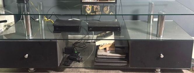 Black Glass TV Stand with Drawers