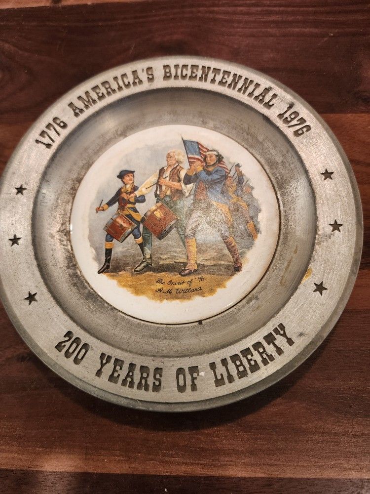 Americana Art China Co America's Bicentennial 1(contact info removed) Pewter Plate 10.5 Inch