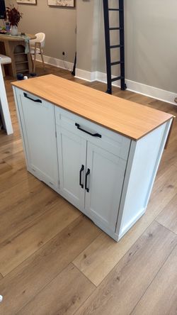 White Kitchen Island with Side Spice Rack