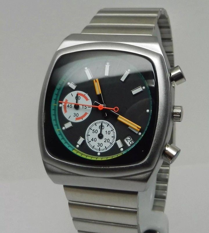 Men's Ciloa Classic Retro Industrial Brew Style Black Chronograph Dial Watch NEW