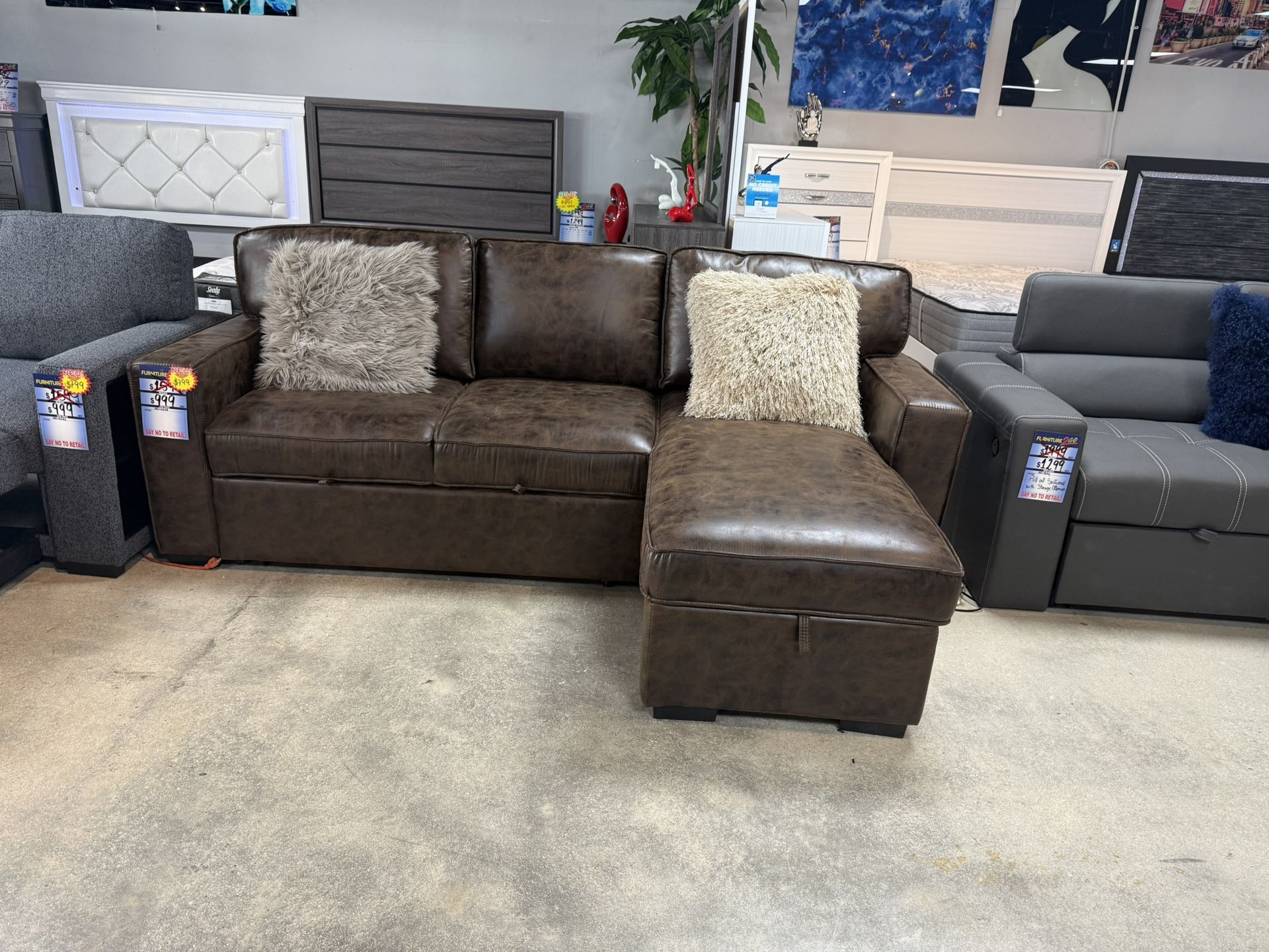 Beautiful Pullout Sleeper Sectional With Storage Drop Down Console & USB Charging Only $699