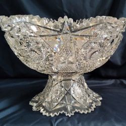 American Brilliant Period Cut Glass Punch Bowl 2 pc 