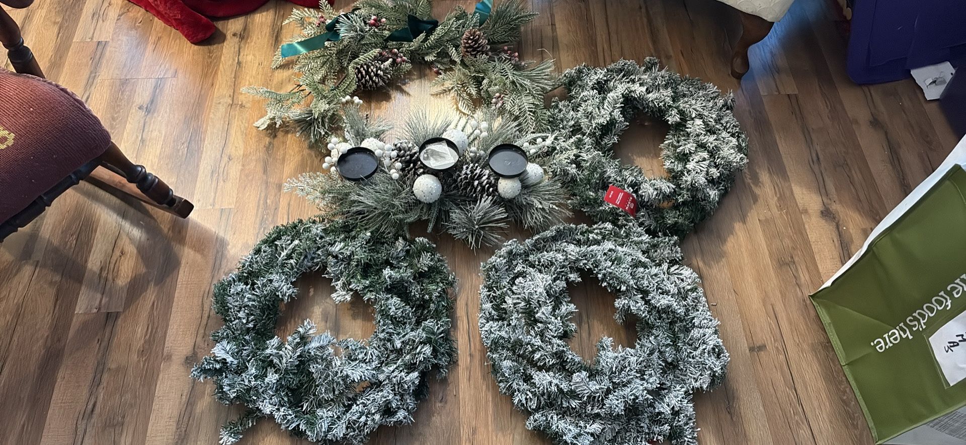 Bunch Of Christmas Greenery-3 Wreaths, 1 Swag, 1 Table Decor, Lots Of Picks Too