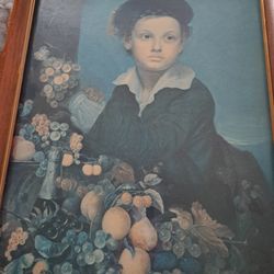 Boy With Still Life Print By Rosenberg Size 16 X 20 No.632 Very Good Condition 