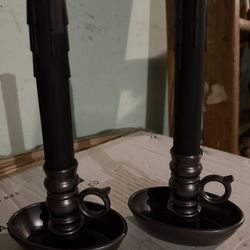 Set Of 2 Black Dripping Candlesticks Halloween Home Decor Items 