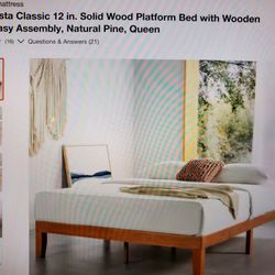 Queen Size Wood Bed Frame & Mattress Set