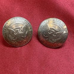 Pair of handcrafted coin earrings made from 90%  1964 Dollar Coins