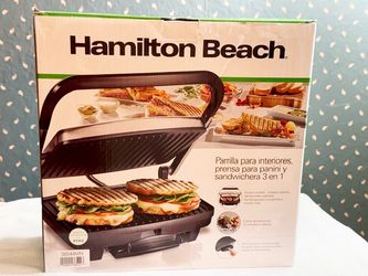 New, Hamilton Beach Panini Press Nonstick Indoor Grill Silver: 1500W Metal Kitchen Grill&amp; Toaster, Hand Wash