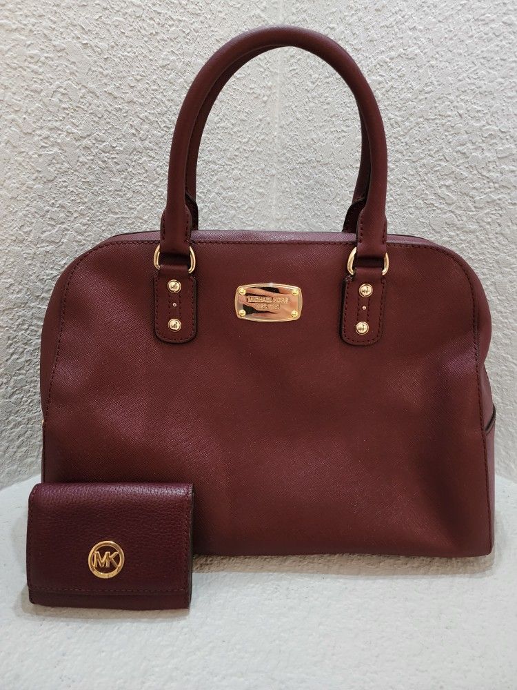 MICHAEL KORS BURGUNDY PURSE & MATCHING WALLET