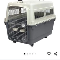 SportPet Designs Plastic Kennels Rolling Plastic Airline Approved Wire Door Travel Dog Crate, XXX-Large, Gray