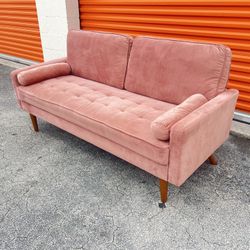 Modern Vintage Pink Velvet Sofa