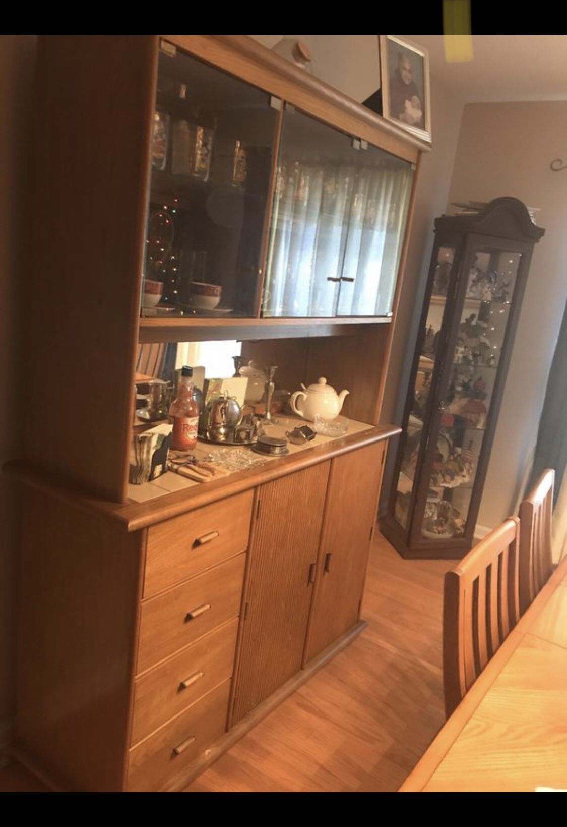 Real wood dining set and curio cabinet