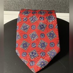 Camden Court Vintage Men's Silk Geometric Neck Tie Dress Tie Blue/red 1970s