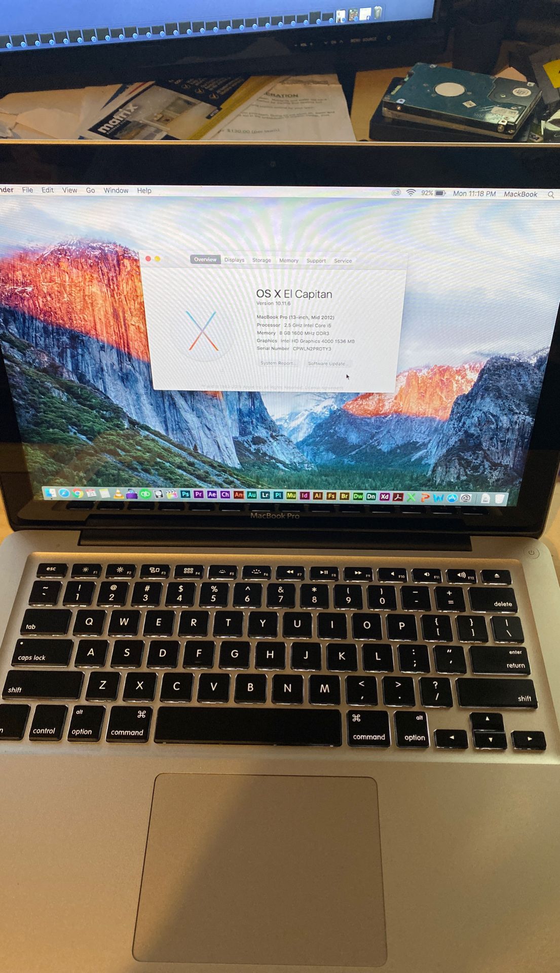 Apple MacBook Pro A1278 13” Core i5 8gb memory 500gb hard drive