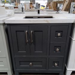 30inch Hardwood Bathroom Vanity With Quartz Top, Backsplash And Sink