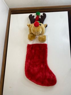 Plush Reindeer Christmas Stocking Holiday Decor