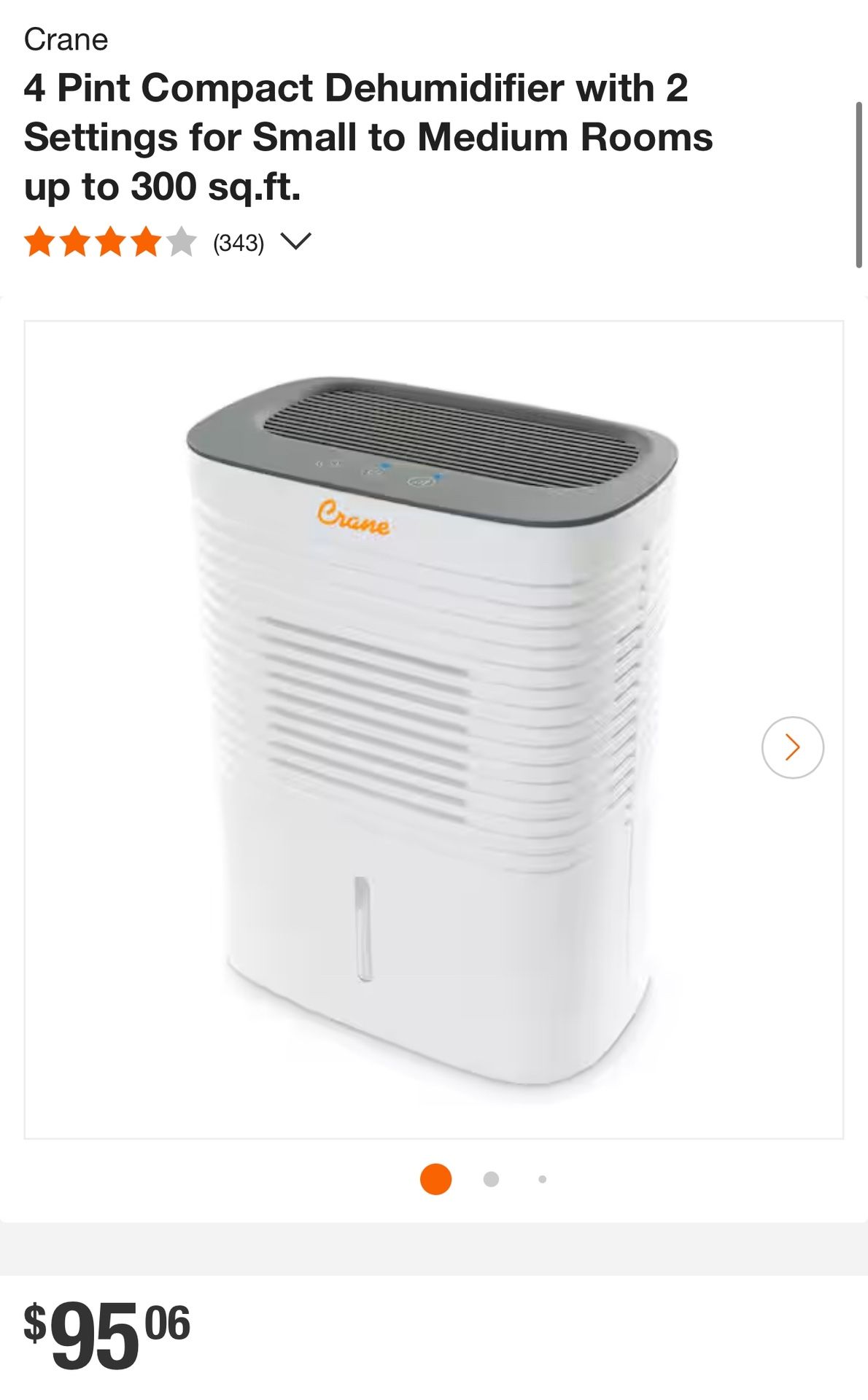 Crane 4 Pint Compact Dehumidifier