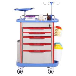 Vevor Blue 5-Tiers Lab Carts with 5-Drawers and 4-Silent Wheels, Mobile Medical Cart with PP Material