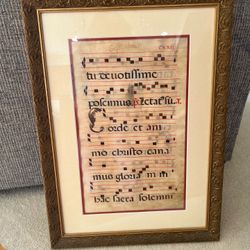 Antique Framed Latin Missil Gregorian Chant Liturgical Manuscript 16th  17th Century?