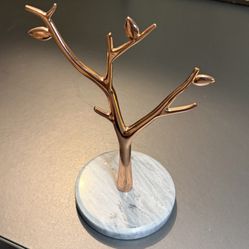 9” Jewelry Tree Holder Marble Base Copper Rose Gold Very Unique and Beautiful