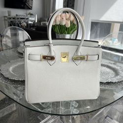 White Birkin Style 30 Handbag