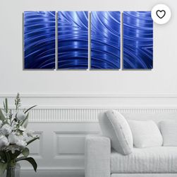 Abstract Painting, Metal Wall Art, Multi Panel Wall Art, Large Artwork, Wall Hanging Office Decor - Blue Synchronicity 4P by Jon Allen