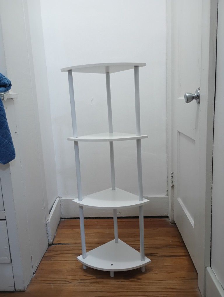 4-Tier Floor Corner Shelf WOOD & METAL. WHITE 43.5" Height