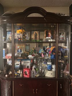 Dark Wood China Cabinet with Glass Doors
