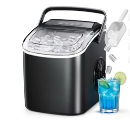 Simzlife 26 lbs/24H Countertop Ice Maker Machine, 9 Bullet-Shaped Ice in 6 Min, Auto-Cleaning Portable Ice Maker for Kitchen, Home, Office, RV, Black