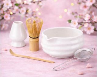 NEW 5-Piece Matcha Tea Set – Ceramic Bowl, Bamboo Whisk, Sifter & Accessories