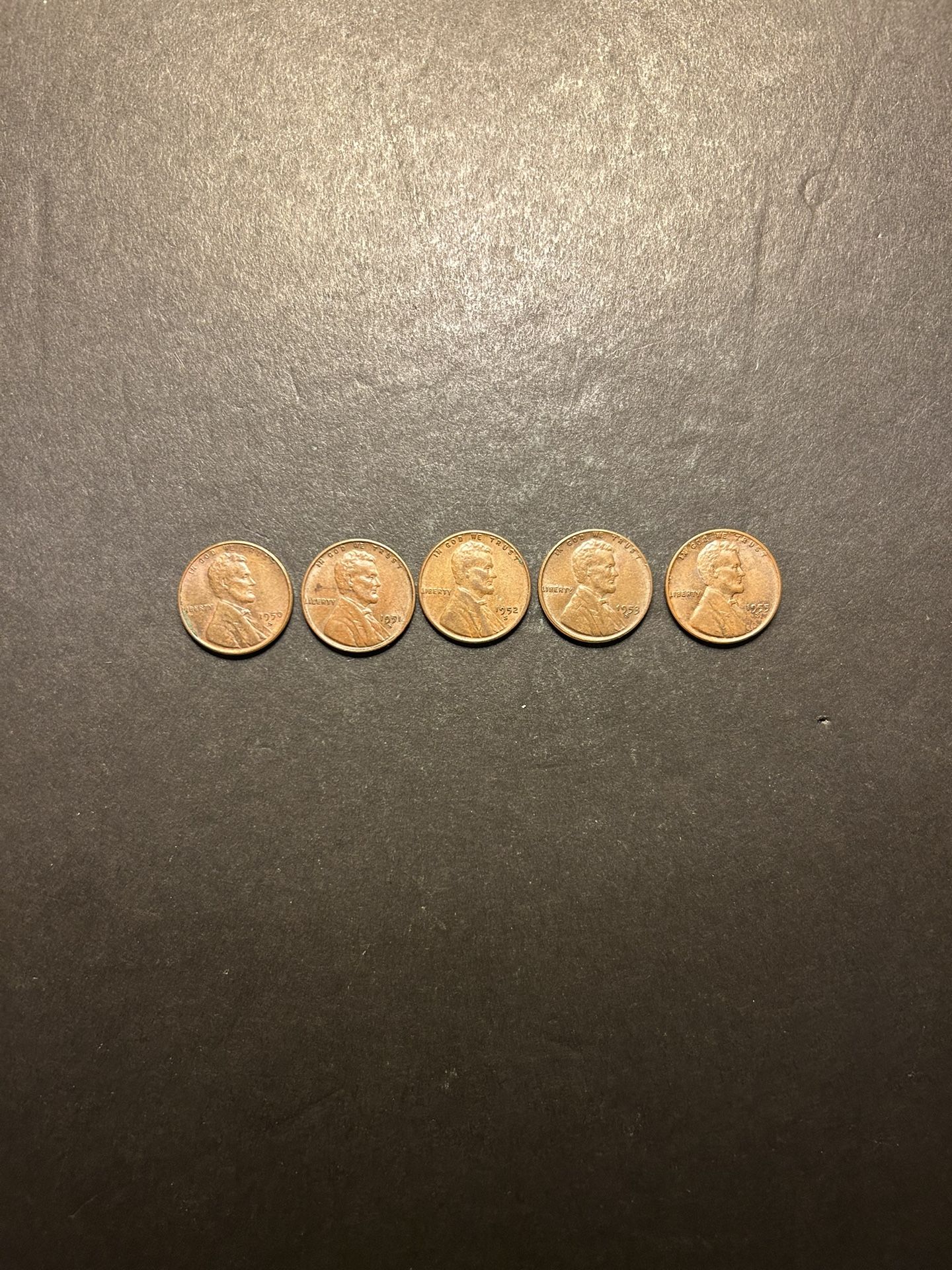 Coins – Lincoln pennies – VERY NICE COINS – all San Francisco mint – 1950S/51S/52/53S/55S – Total 5 coins