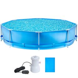 Above Ground Pool Swimming Pool with 10FTx 30In Round Metal Frame 981 Gallons Power Steel Filter Pump forFamily-24 in Deep Water  Capacity 