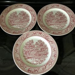 Vintage Red/Pink Royal Ironstone Plates (3)