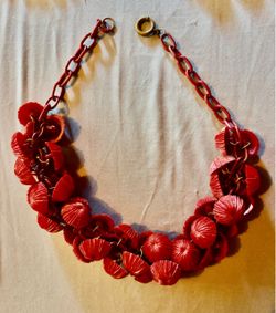 Vintage 1930s–1940s Red Celluloid Shell Cluster Statement Necklace