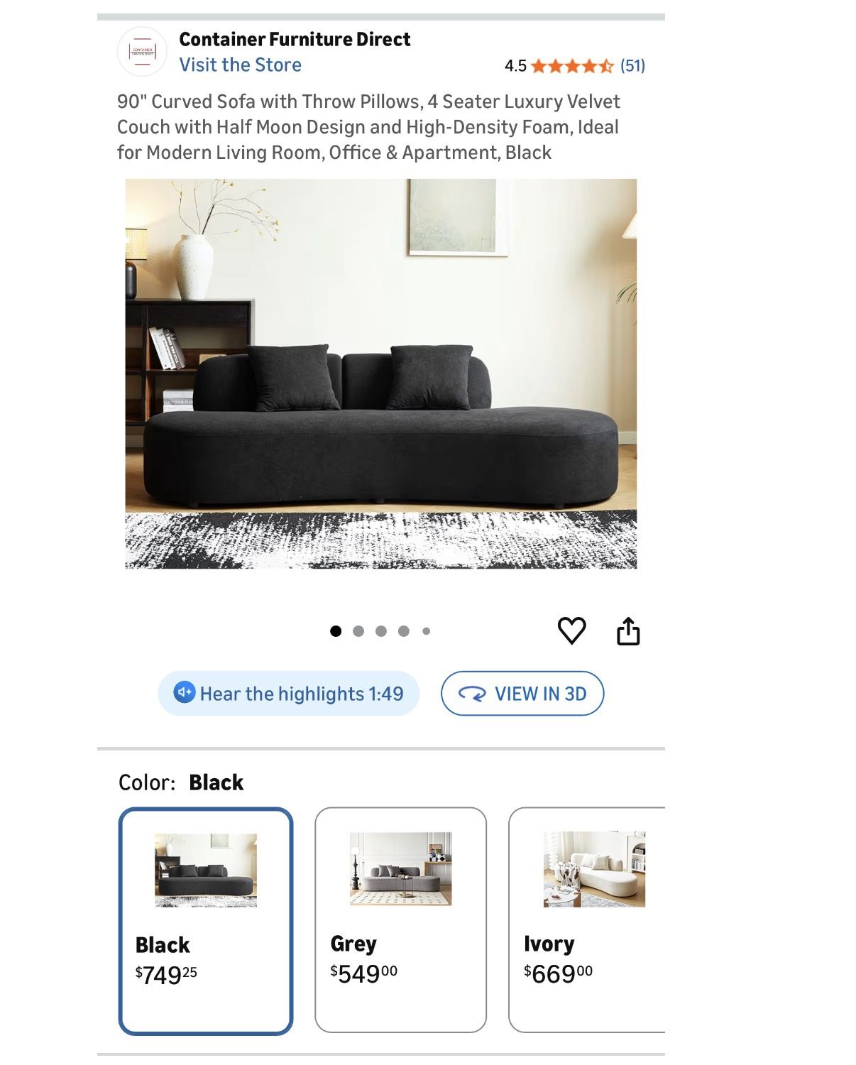 Black velvet couch $250 OBO 