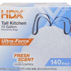 HDX 13 Gallon Scented Flex Drawstring Kitchen Trash Bags (140-Count)