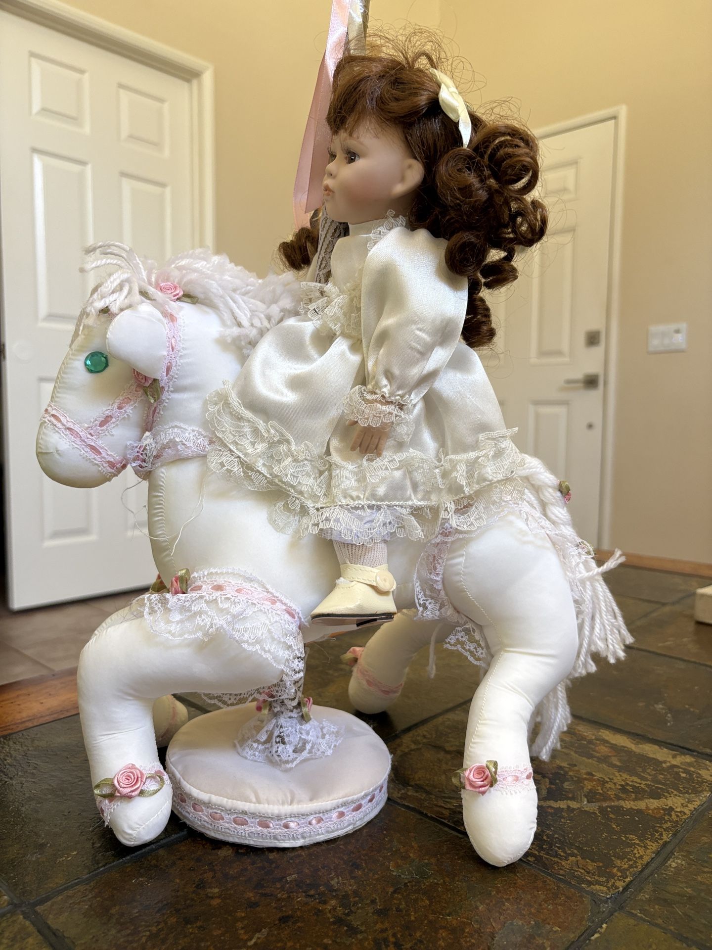 Porcelain Doll On Carousel Horse