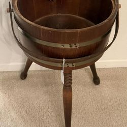 Vintage Mid Century Wood Firkin Bucket - Sewing Box