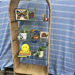 Wicker Shelf With Glass Shelves